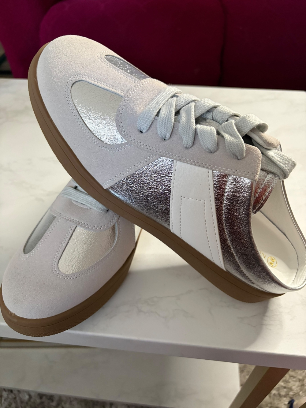 Women’s Metallic Accent White & Silver Casual Sneakers